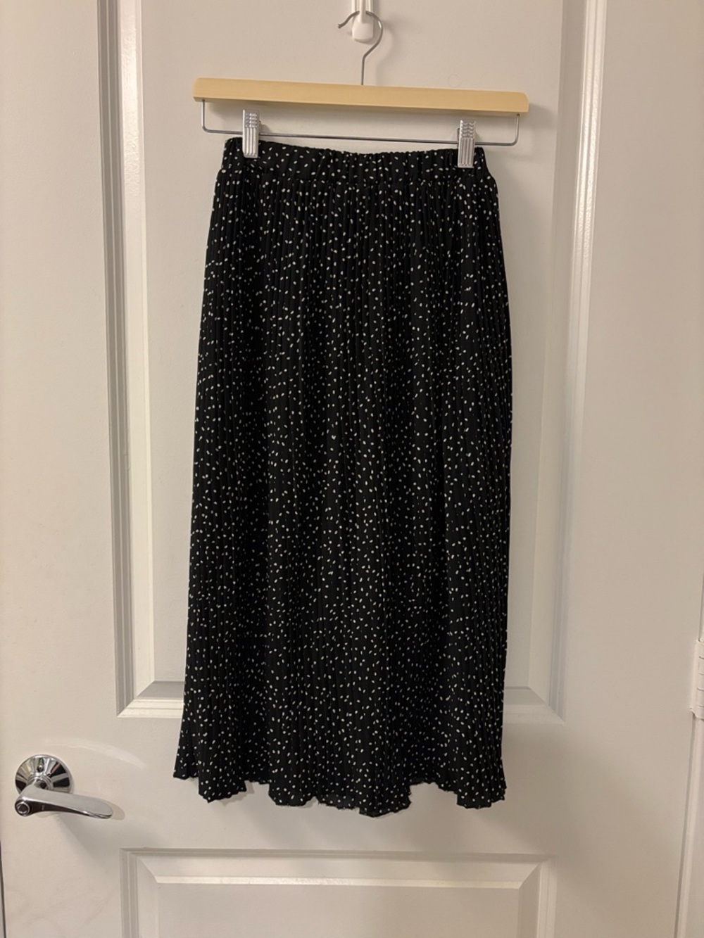 Black Polka-dot Korean Midi Skirt - Women's Elastic Waist Skirt S/M